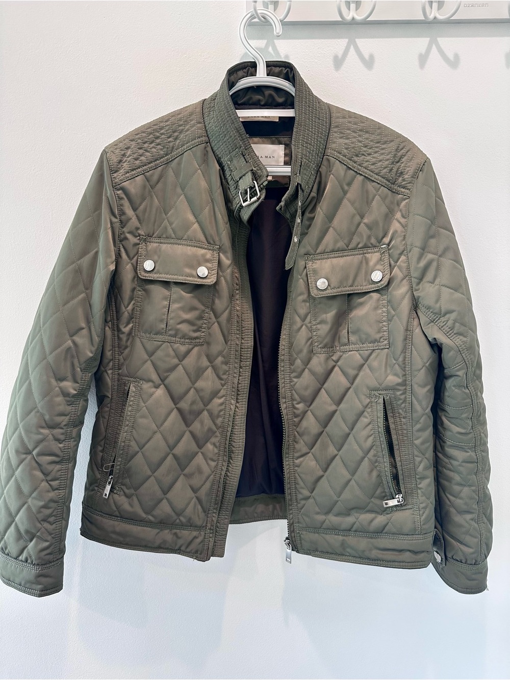 Zara Quilted Lightweight Jacket in Olive